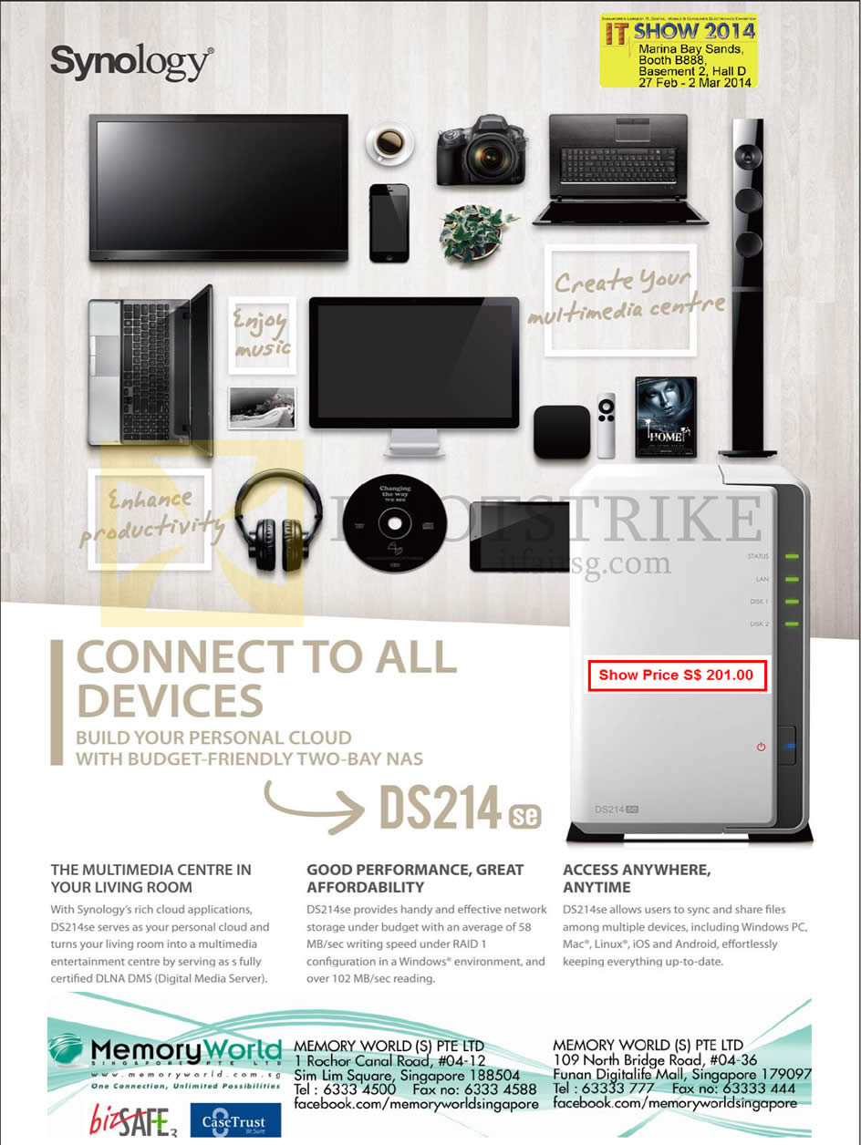 IT SHOW 2014 price list image brochure of Memory World NAS Synology DiskStation DS214