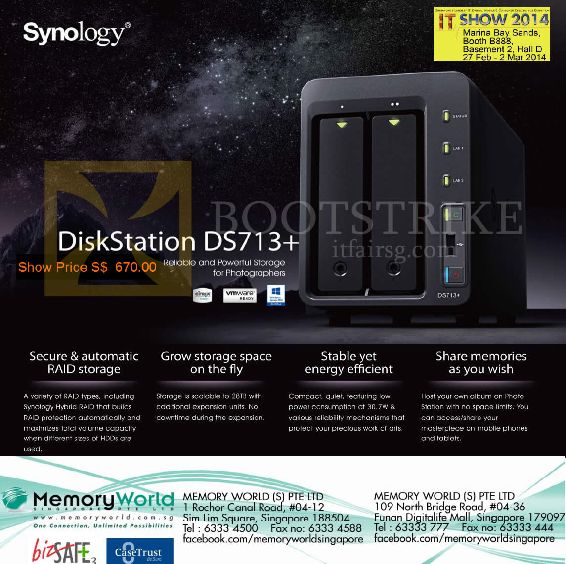 IT SHOW 2014 price list image brochure of Memory World NAS Synology DiskStation DS713 Plus