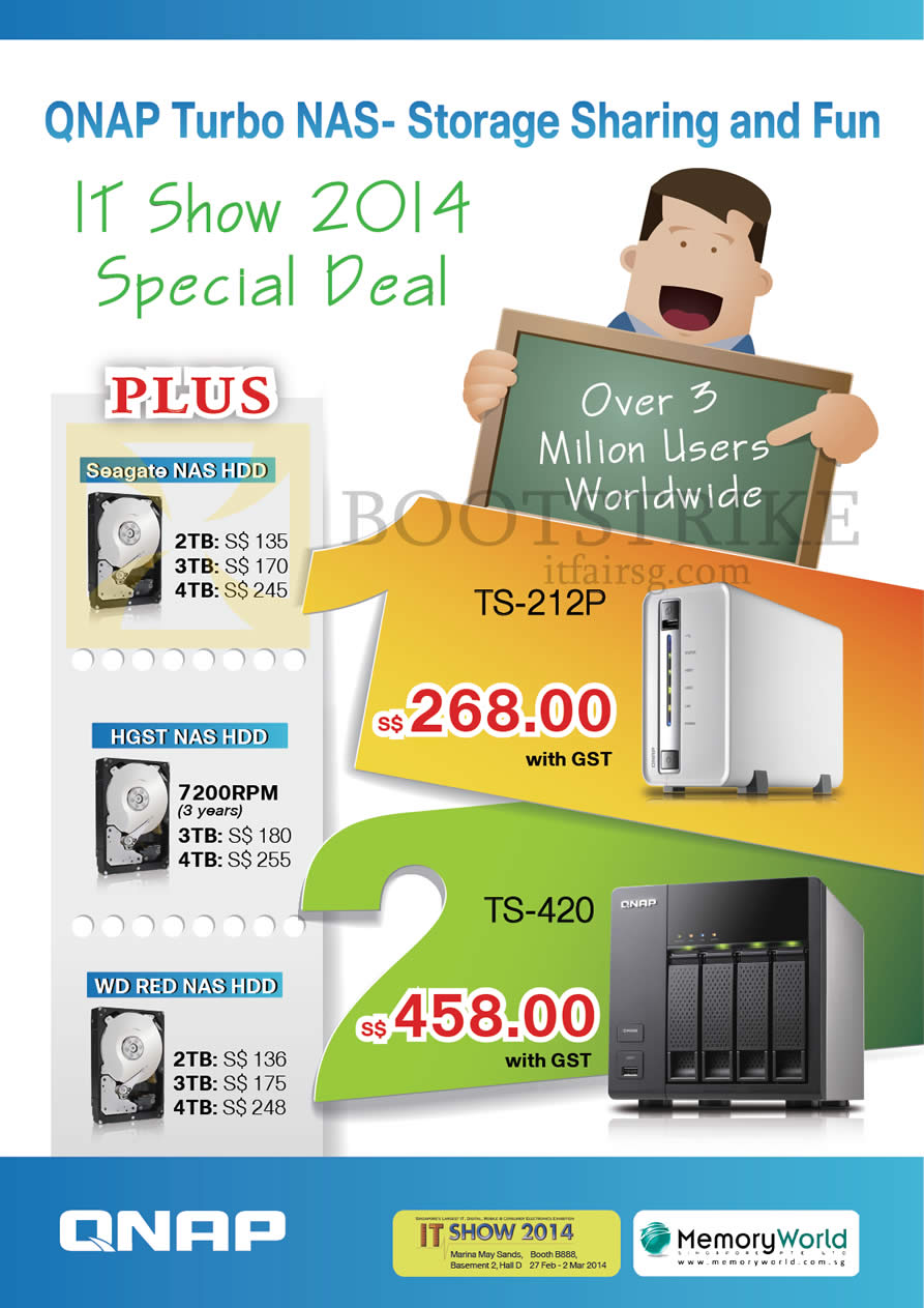 IT SHOW 2014 price list image brochure of Memory World Qnap NAS HardDisk Seagate, HGST NAS, WD Red NAS