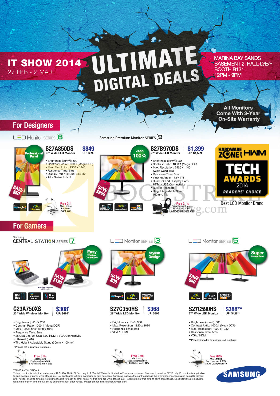 IT SHOW 2014 price list image brochure of Samsung Monitors LED S27A850DS, S27B970DS, C23A750XS, S27C350HS, S27C590HS