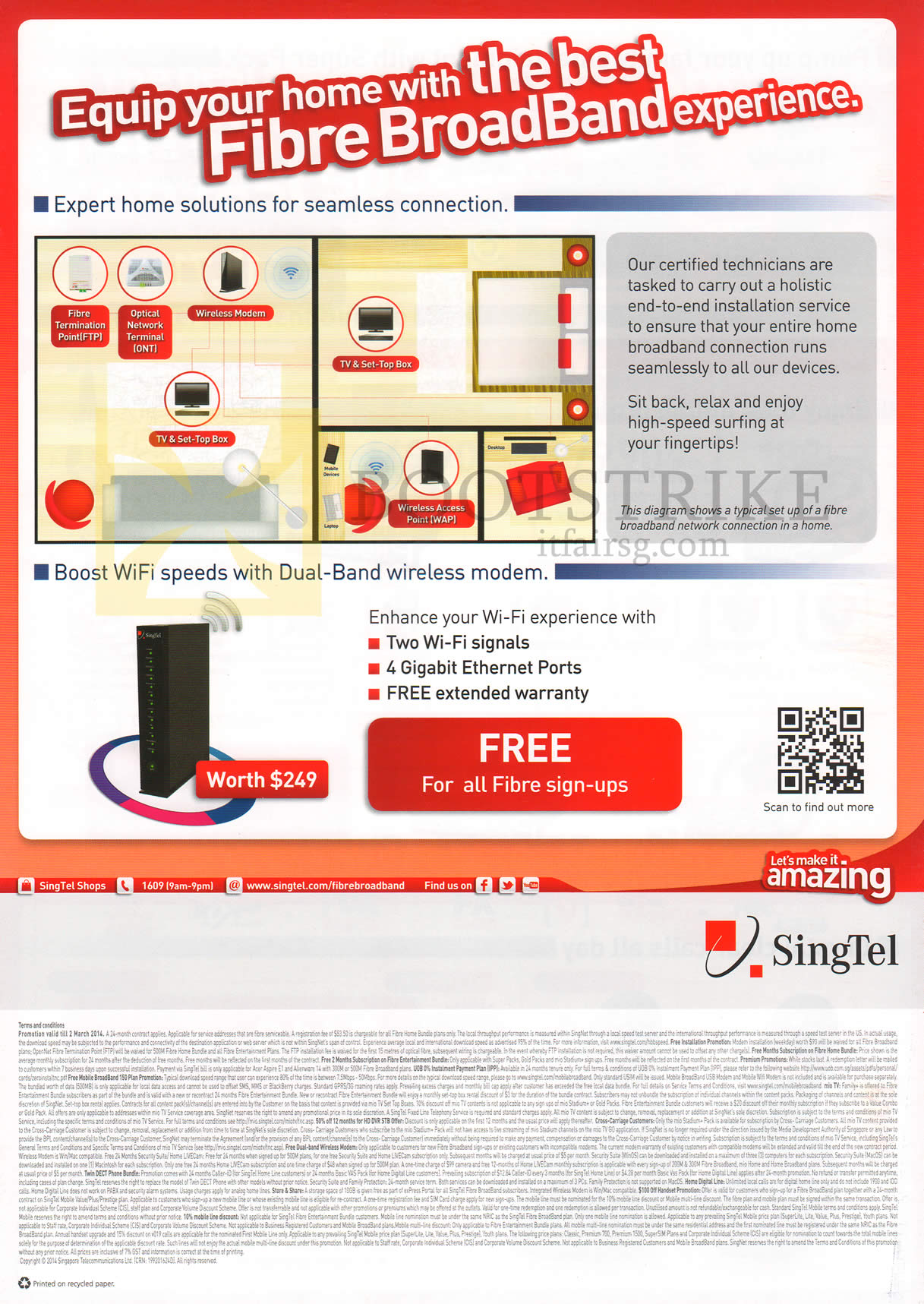 IT SHOW 2014 price list image brochure of Singtel Fibre Broadband Home Bundles Expert Home Solutions, Dual-Ban Wireless Modem, Terms N Conditions