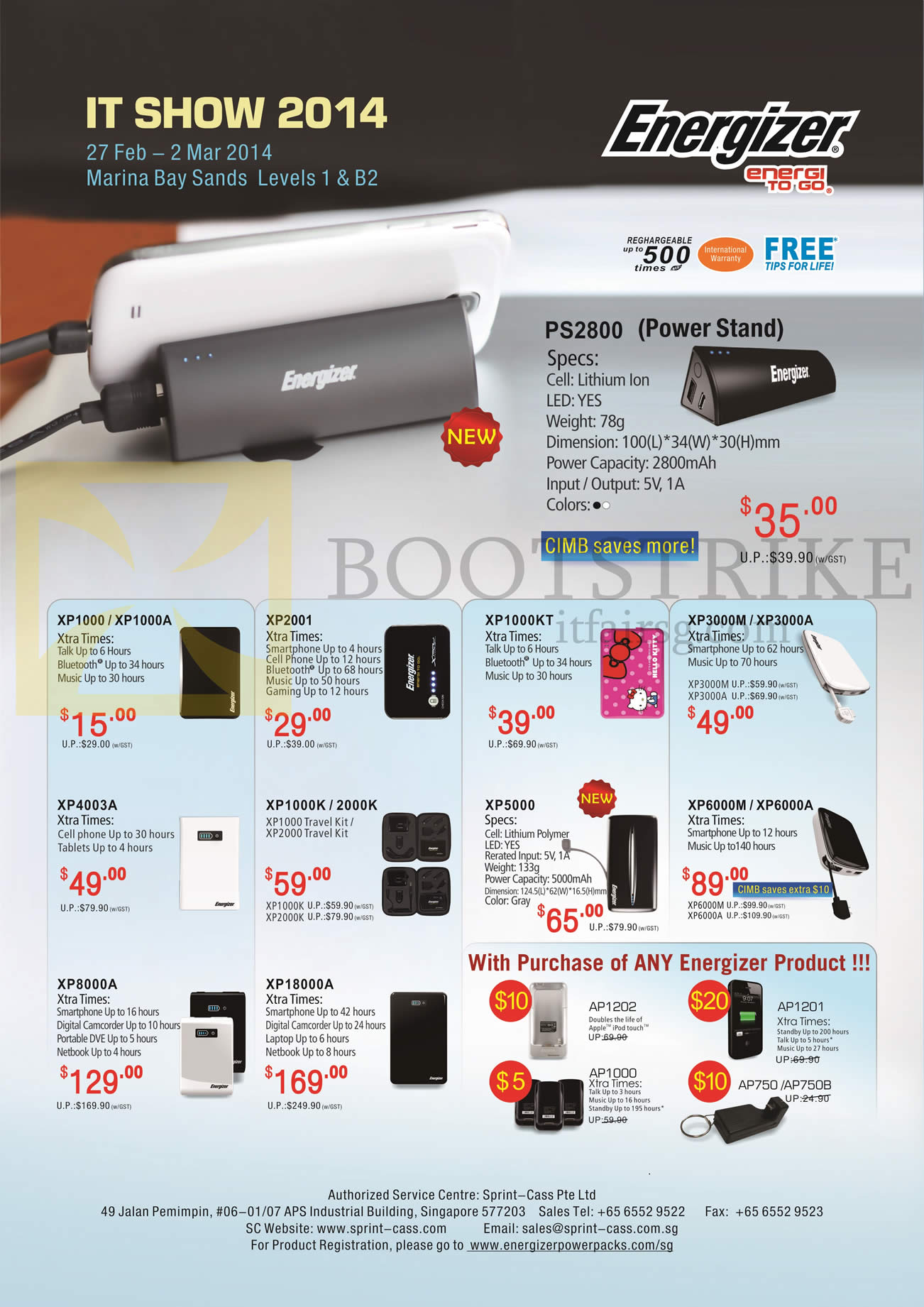 IT SHOW 2014 price list image brochure of Sprint-Cass Energizer External Batteries XP1000, XP1000A, XP2001, XP1000KT, XP5000, AP1202, AP1000, XP4003A, AP1201, AP750, XP1000K, XP2000K