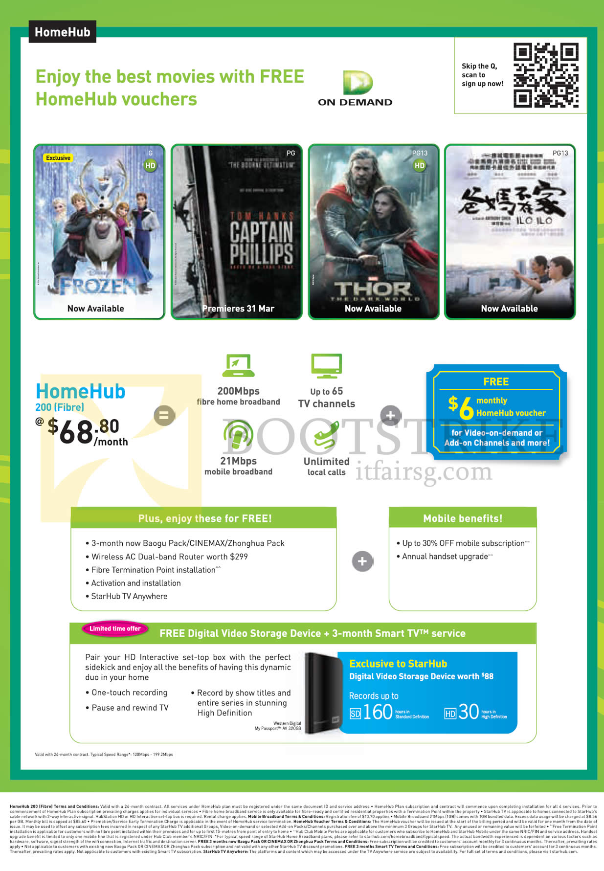 IT SHOW 2014 price list image brochure of Starhub Fibre Broadband HomeHub 200Mbps 68.80, Free Digital Video Storage Device, Smart TV