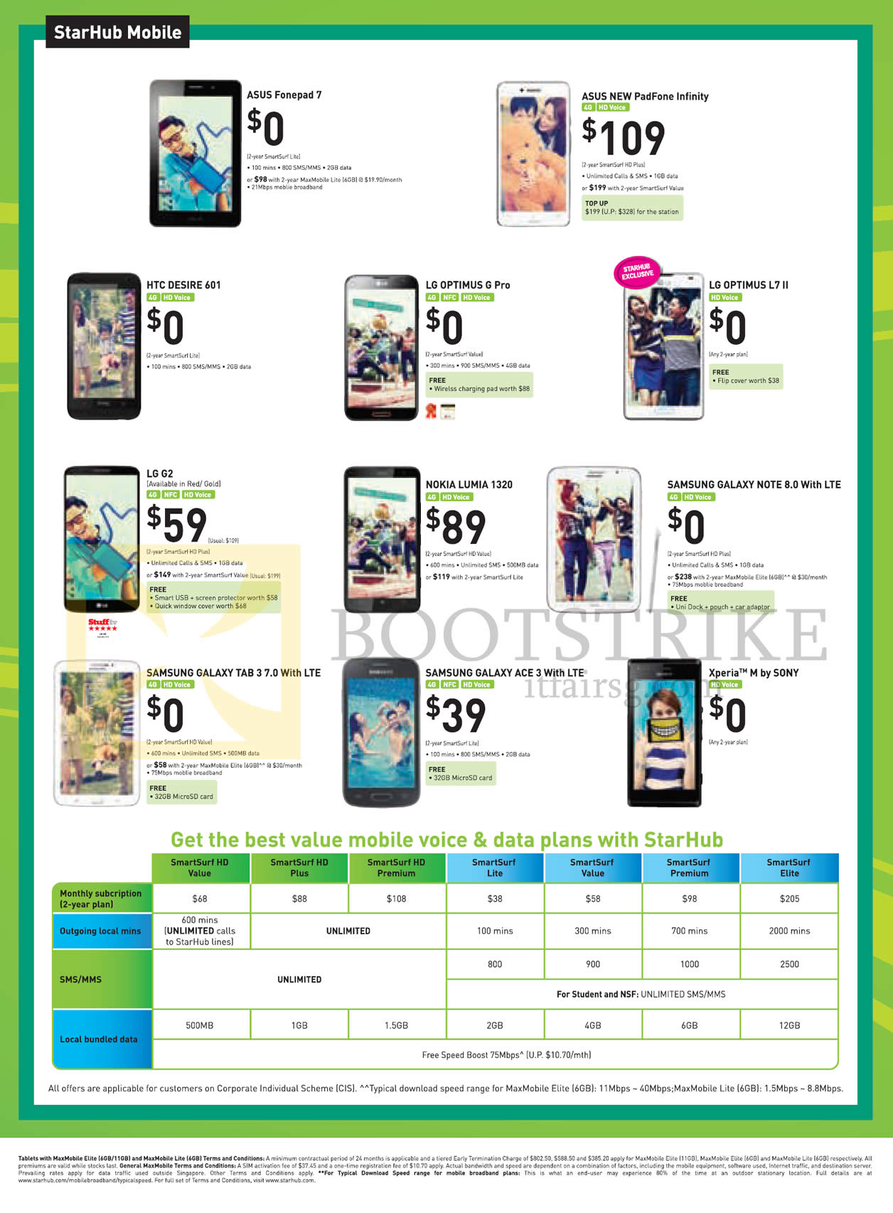 IT SHOW 2014 price list image brochure of Starhub Mobile ASUS Fonepad 7, New Padfone Infinity, HTC Desire 601, LG Optimus G Pro, L7 II, G2, Nokia Lumia 1320, Samsung Galaxy Note 8.0, Tab 3 7.0, Ace 3, Sony Xperia M