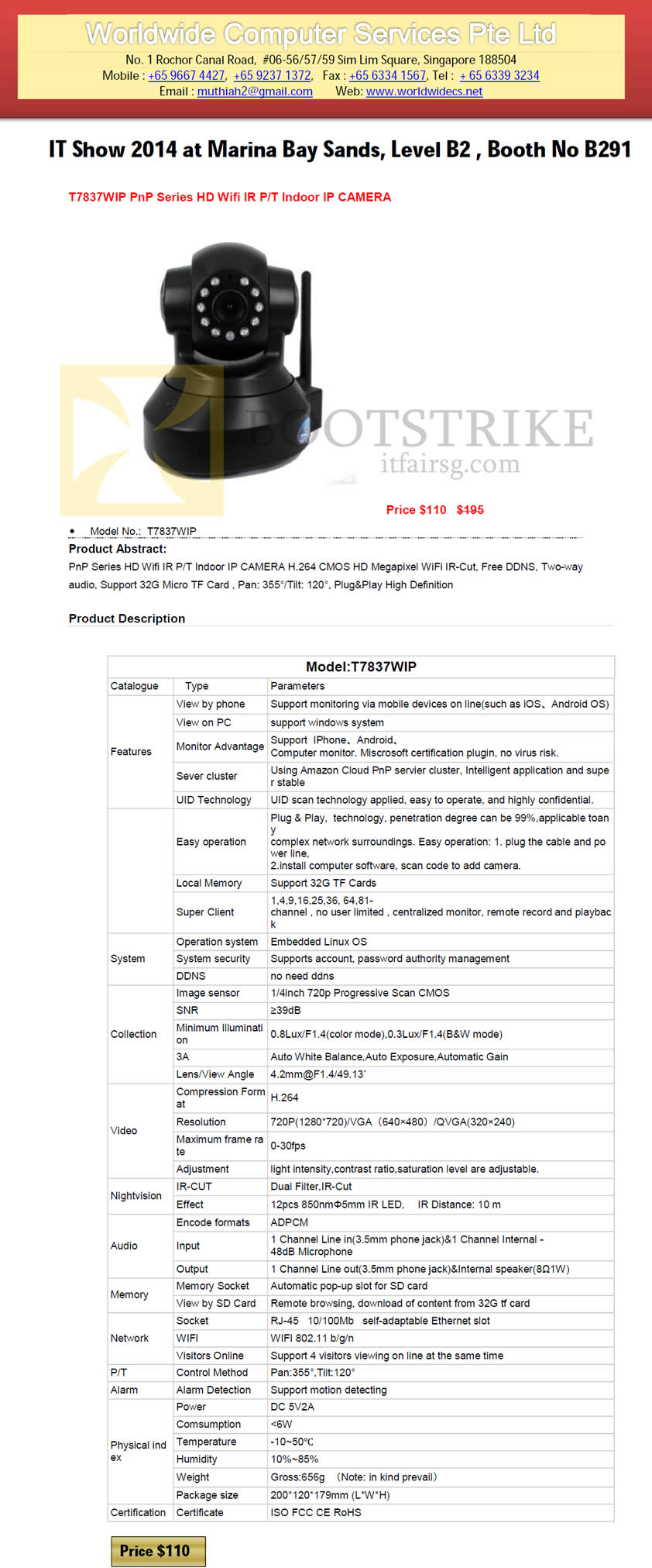 IT SHOW 2014 price list image brochure of Worldwide Computer Services IPCam T7837WIP Features, Price