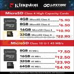 Kingston MicroSD Class 10 U1, Class 4, Memory Cards