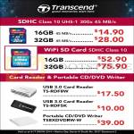 Transcend SDHC CL10 UHS1, Card Reader, External Optical Drive DVD Writer