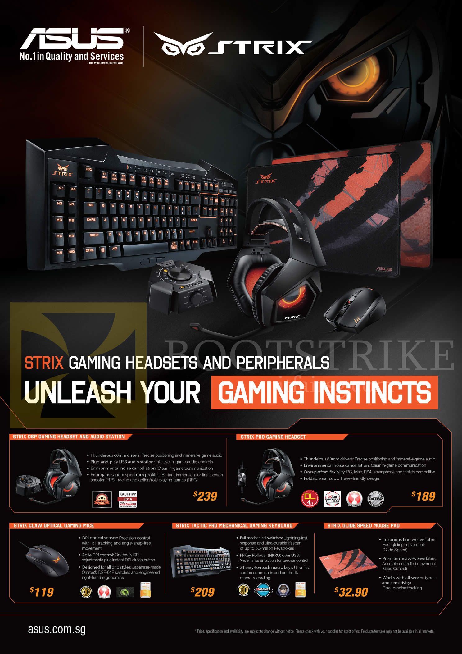 IT SHOW 2015 price list image brochure of ASUS Accessories Strix Audio Station, Headset, Mouse, Keyboard, Mousepad, DSP, Pro, Claw, Tactic Pro, Glide Speed