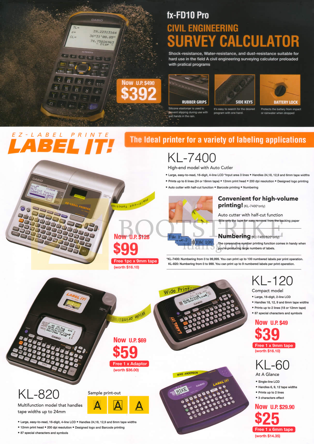 IT SHOW 2015 price list image brochure of Casio Labellers Ez-Label Printe Label It KL-7400, 820, 120, 60, Fx-FD10 Pro Survey Calculator