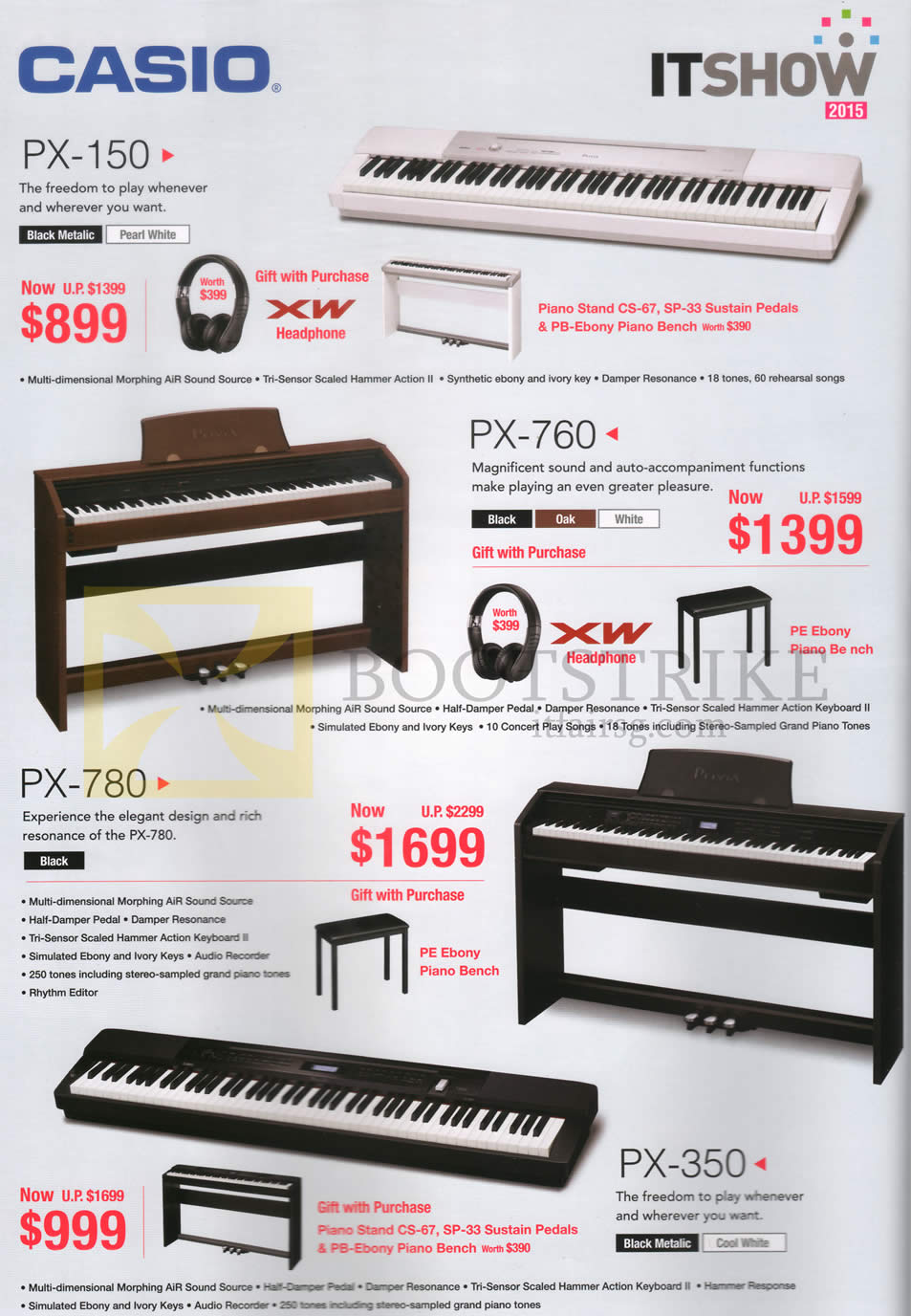 IT SHOW 2015 price list image brochure of Casio Pianos PX-150, PX-760, PX-780, PX-350