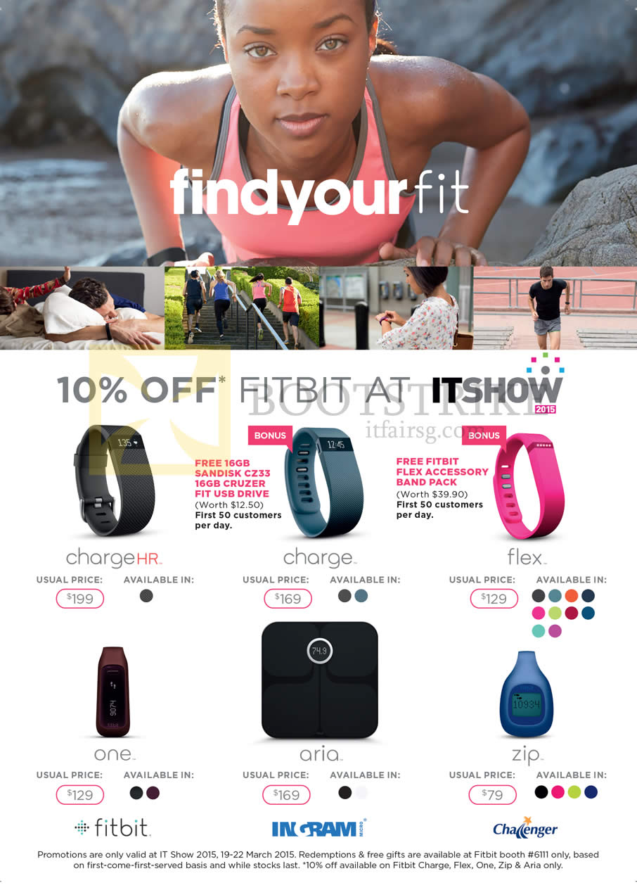 IT SHOW 2015 price list image brochure of Challenger Fitbit Charge HR, Flex, One, Aria, Zip