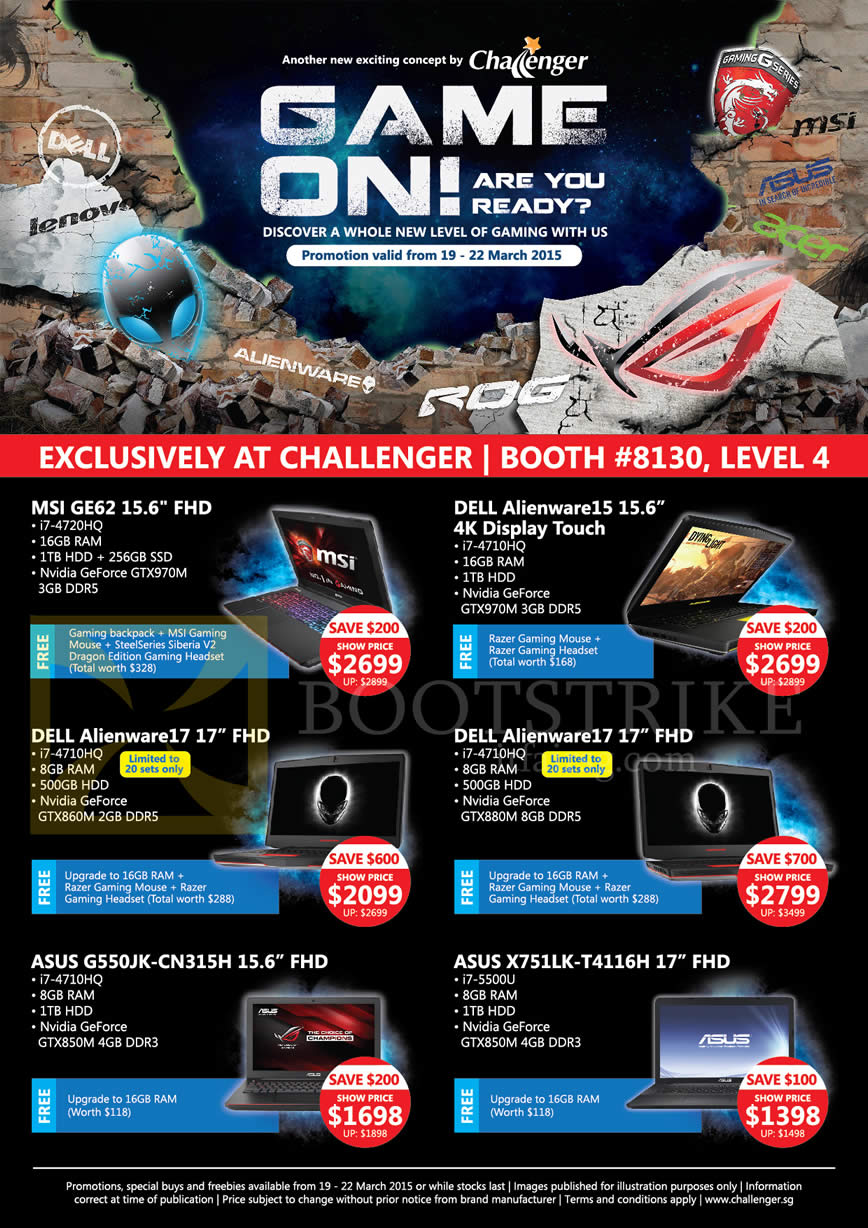 IT SHOW 2015 price list image brochure of Challenger Notebooks MSI, Dell, Asus, GE62, Alienware 17, 15, G550JK-CN315H, X751LK-T4116H, GE62