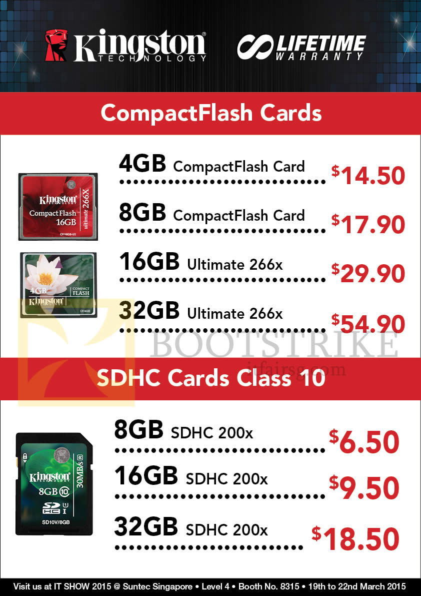 IT SHOW 2015 price list image brochure of Convergent Kingston Memory Cards CompactFlash, SDHC 4GB, 8GB, 16GB, 32GB