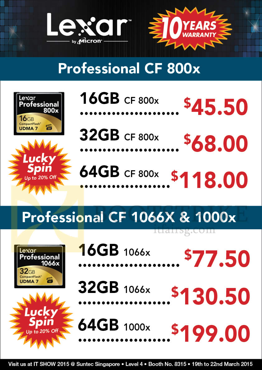 IT SHOW 2015 price list image brochure of Convergent Lexar CmpactFlash Cards Professional CF800X, CF1066X, 1000X, 16GB, 32GB, 64GB