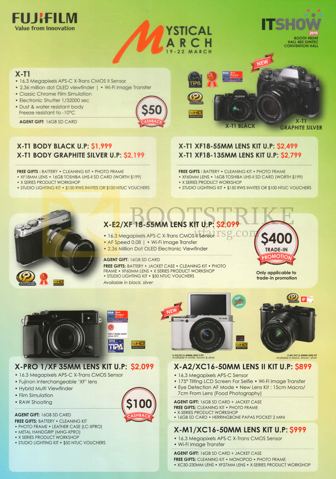 IT SHOW 2015 price list image brochure of Fujifilm (No Prices) Digital Cameras X-T1, X-E2, X-Pro 1, X-A2, X-M1