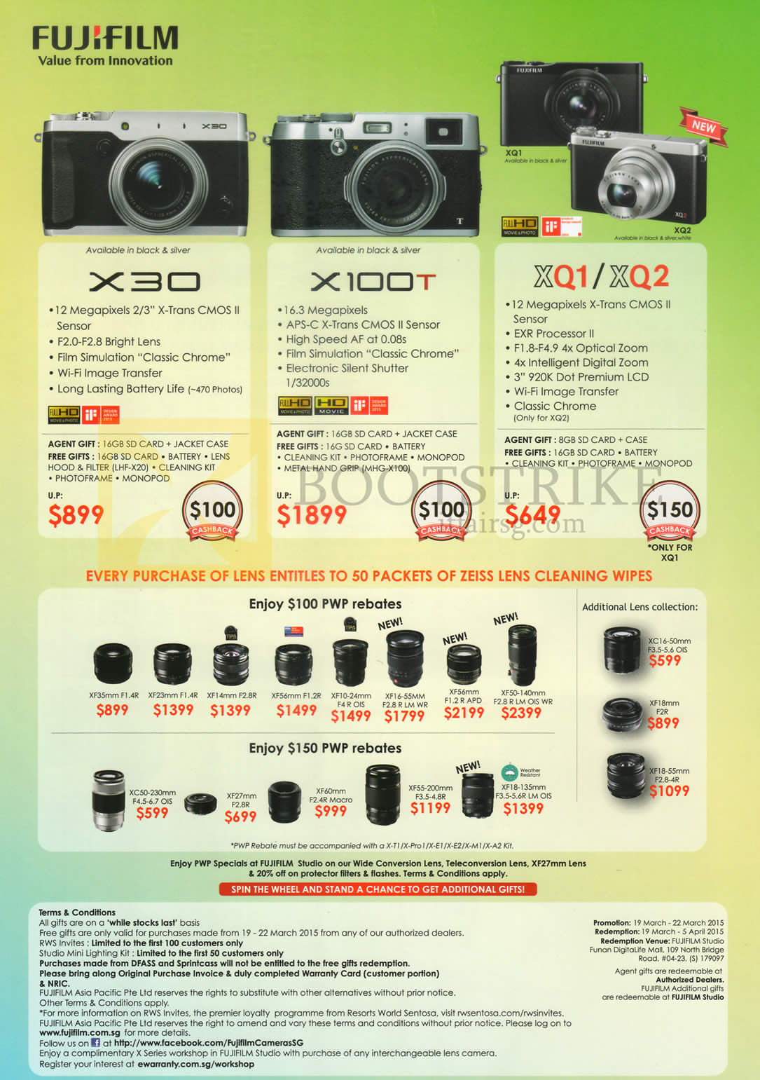 IT SHOW 2015 price list image brochure of Fujifilm (No Prices) Digital Cameras, Lenses X30, X100T, XQ1, XQ2