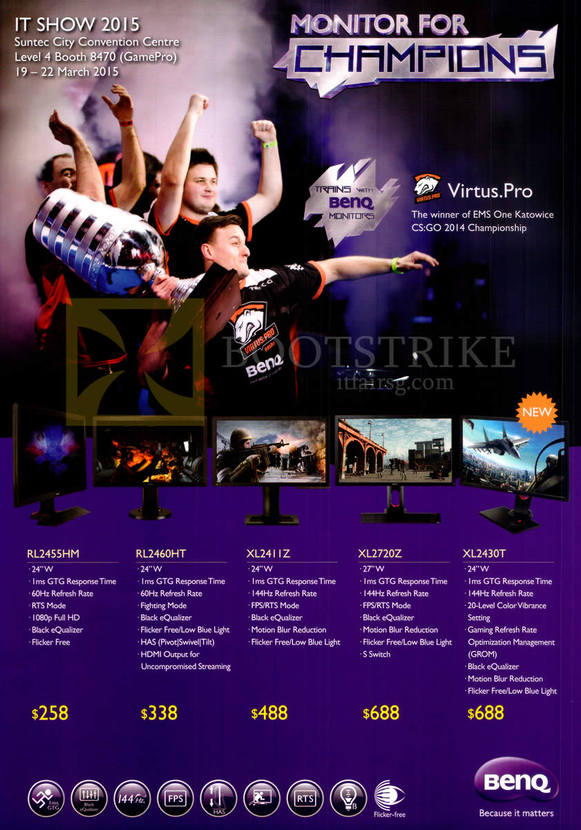 IT SHOW 2015 price list image brochure of GamePro BenQ Monitors RL2455HM, RL2460HT, XL2411Z, XL2720Z, XL2430T