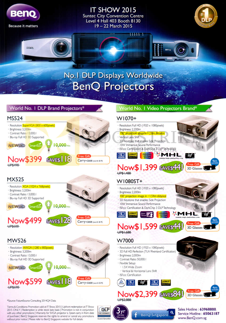 IT SHOW 2015 price list image brochure of GamePro BenQ Projectors MS524, MX525, MW526, W1070Plus, W1080STPlus, W7000