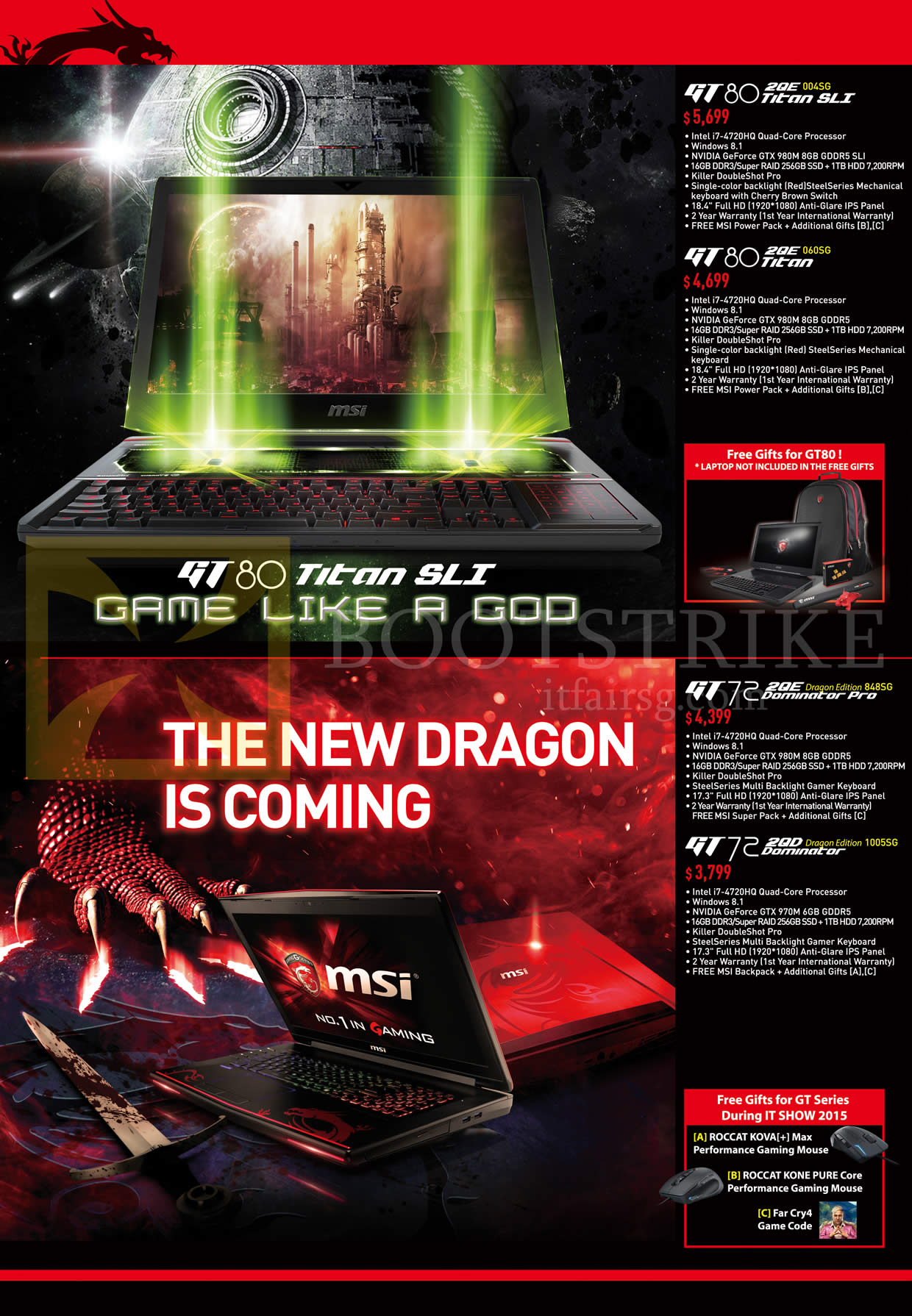 IT SHOW 2015 price list image brochure of MSI Notebooks GT80 2QE Titan SLI, 2QE Titan, GT72 2QE Dominator Pro, 2QD Dominator