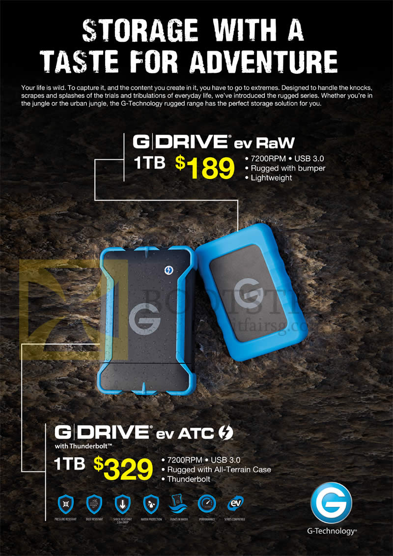 IT SHOW 2015 price list image brochure of Memory World HGST G-Technology Rugged Storage G Drive Ev Raw, Ev ATC Thunderbolt