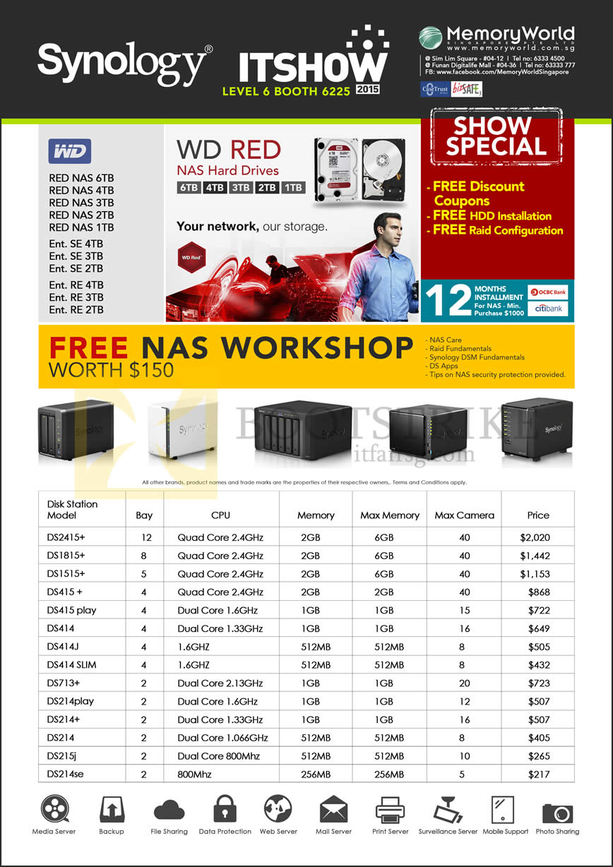 IT SHOW 2015 price list image brochure of Memory World NAS Synology DiskStation DS2415 DS1815 DS1515 DS415 DS414 DS414J DS713 Plus DS214 DS215j DS214se