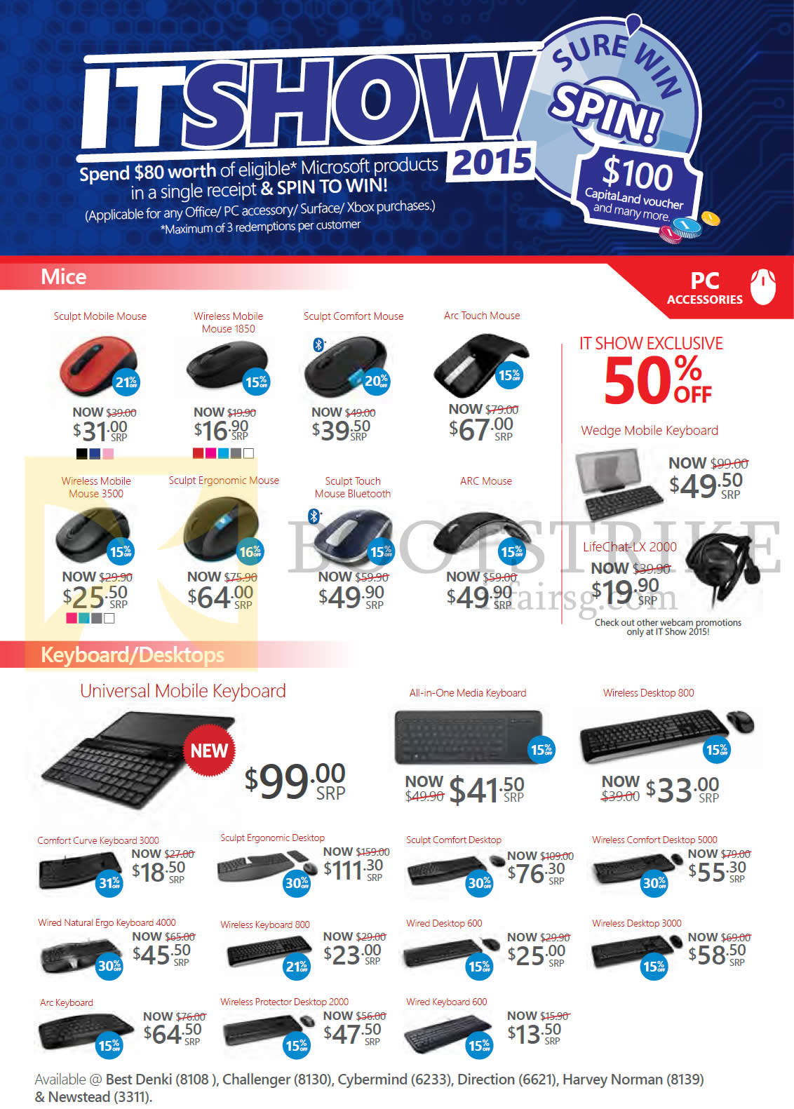 IT SHOW 2015 price list image brochure of Microsoft Hardware Mouse, Keyboards, Webcam, Sculpt, Sculpt Comfort, Arc Touch, Sculpt Ergonomic, Wedge, Universal, Wireless Desktop 800, Lifechat LX 200