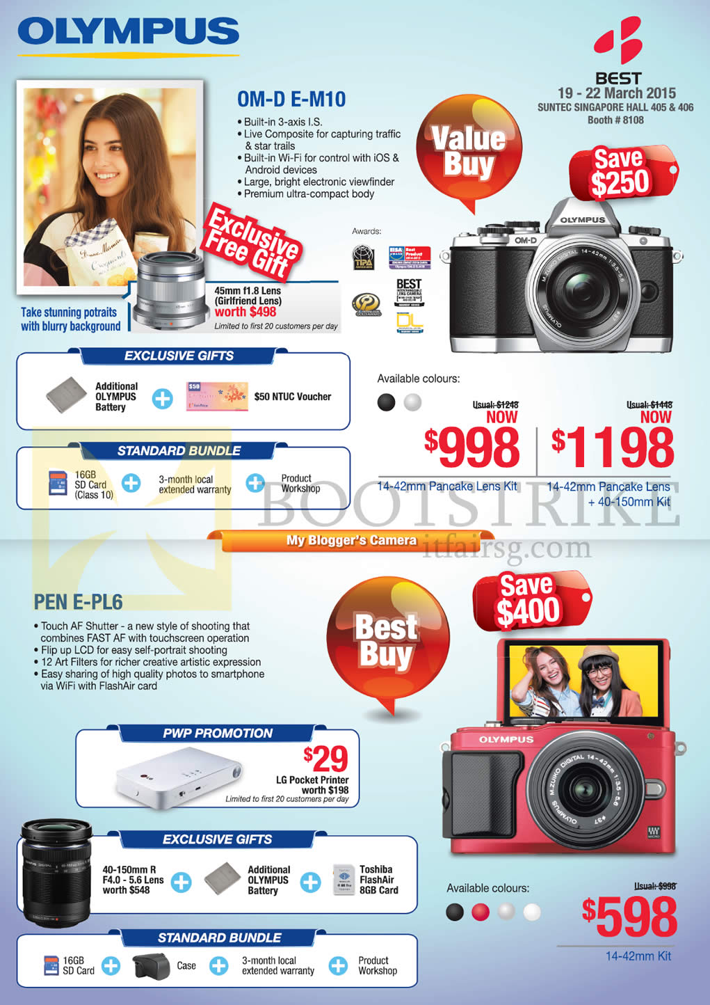 IT SHOW 2015 price list image brochure of Olympus Digital Cameras OM-D E-M10, Pen E-PL6