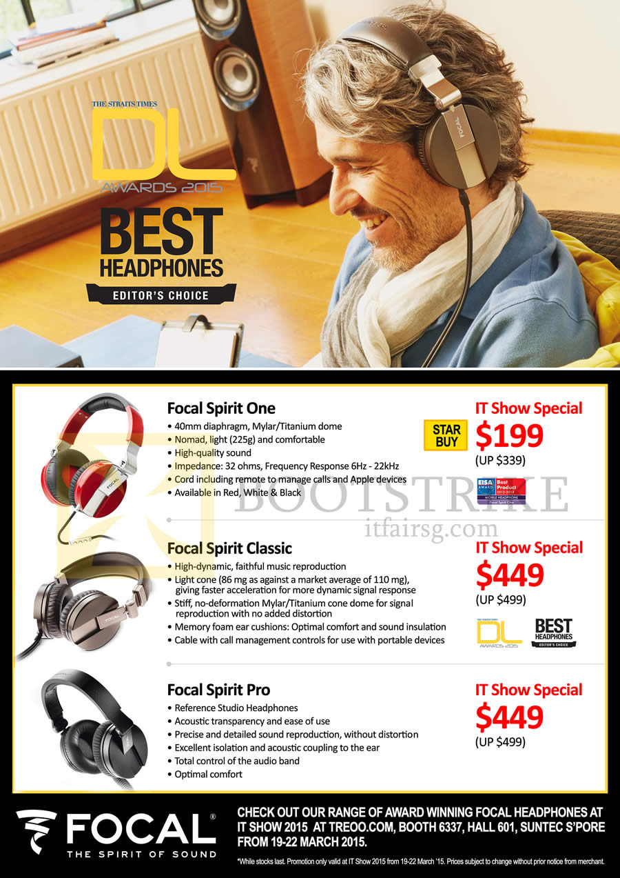 IT SHOW 2015 price list image brochure of Red Fusion Focal Headphones Focal Spirit One, Classic, Pro