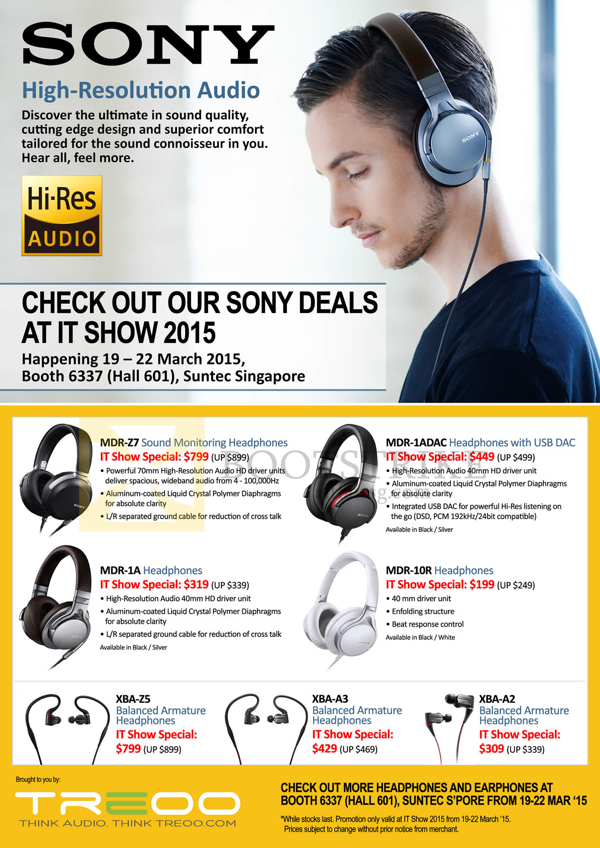 IT SHOW 2015 price list image brochure of Red Fusion Treoo Sony Headphones, Earphones, MDR-27, 1A, 1ADAC, 10R, XBA-Z5, A3, A2