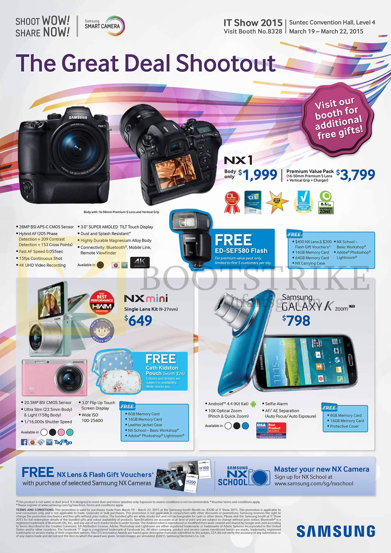 IT SHOW 2015 price list image brochure of Samsung Digital Cameras NX1, NX Mini, Galaxy K Zoom