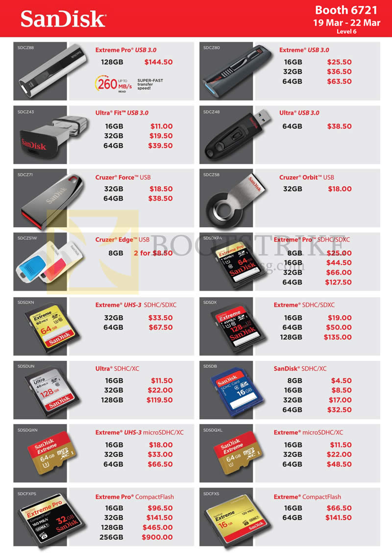 IT SHOW 2015 price list image brochure of Sandisk Memory Cards, USB Flash Drives Extreme Pro, SDHC SDXC UHS MicroSDHC CompactFlash, Ultra Fit, Cruzer Force, Orbit, Extreme Pro