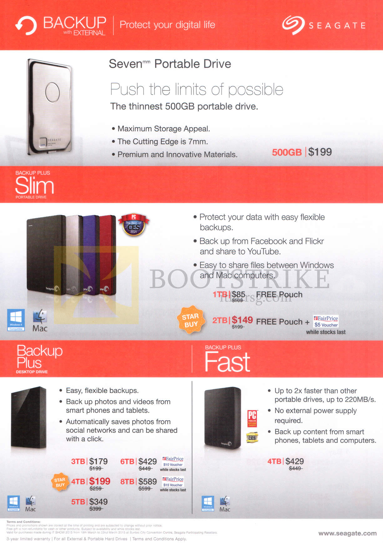 IT SHOW 2015 price list image brochure of Seagate Portable External Storage Disk Drives Backup Plus Slim, Desktop Drive, 500GB 1TB 2TB 3TB 4TB 5TB 6TB 8TB