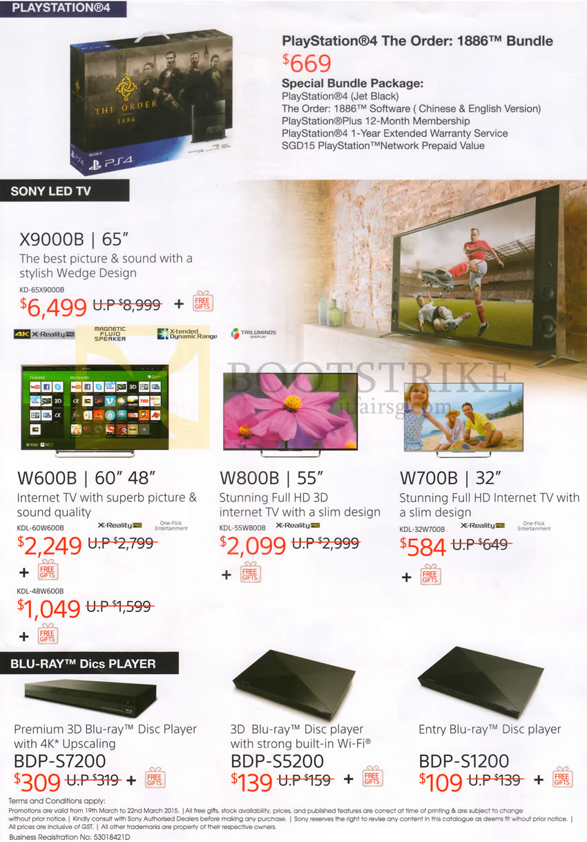 IT SHOW 2015 price list image brochure of Sony PlayStation 4 PS4, X9000B, W600B, W800B, W700B TVs, BDP-S7200, S5200, S1200 Blu-Ray Player