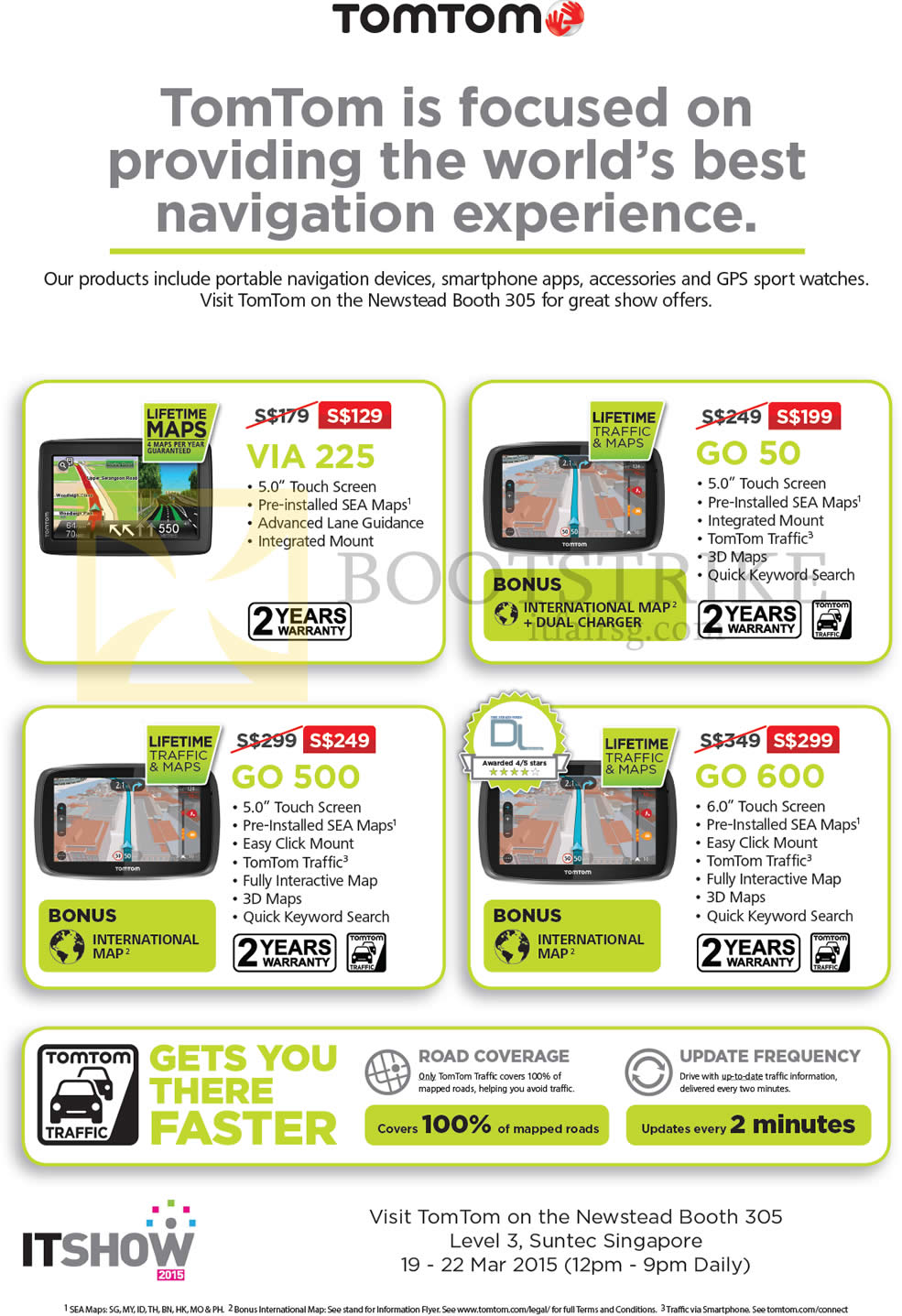 IT SHOW 2015 price list image brochure of TomTom Newstead GPS Navigators VIA 225, Go 50, Go 500, Go 600