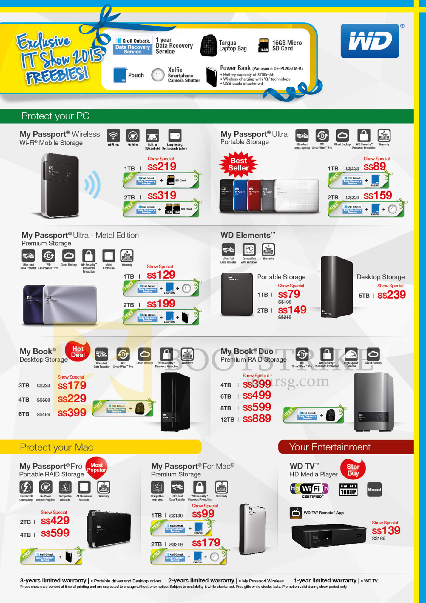 IT SHOW 2015 price list image brochure of Western Digital Storage My Passport Wireless, Ultra, Metal Edition, Elements, My Book Duo, Passport Pro, For Mac, WD TV HD Media Player, 1TB, 2TB, 5TB, 3TB, 4TB, 6TB, 8TB, 12TB