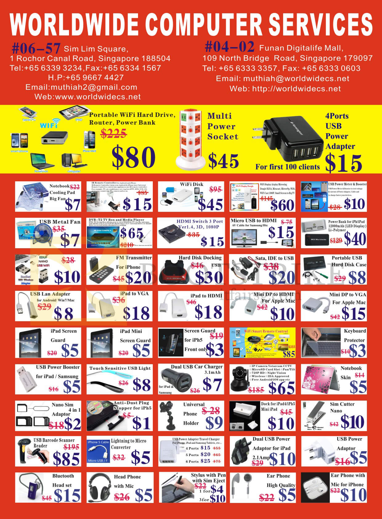 IT SHOW 2015 price list image brochure of Worldwide Computer Services Accessories Cooling Fan, Mini DP, Hard Disk Docking, USB Lan Adapter, IPad Screen Protector, Headphone, Bluetooth, Earphones