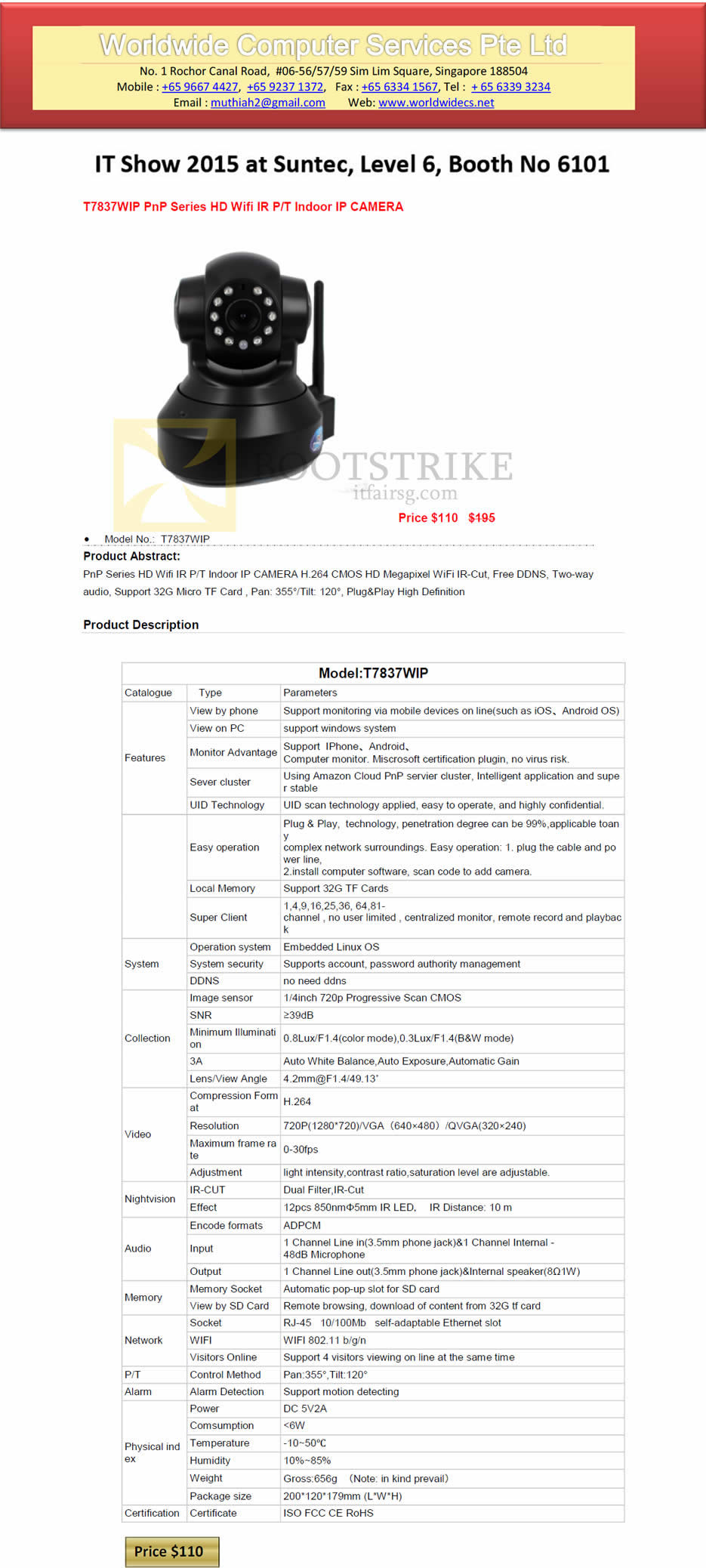 IT SHOW 2015 price list image brochure of Worldwide Computer Services IP Camera T7837WIP