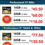 Lexar CmpactFlash Cards Professional CF800X, CF1066X, 1000X, 16GB, 32GB, 64GB