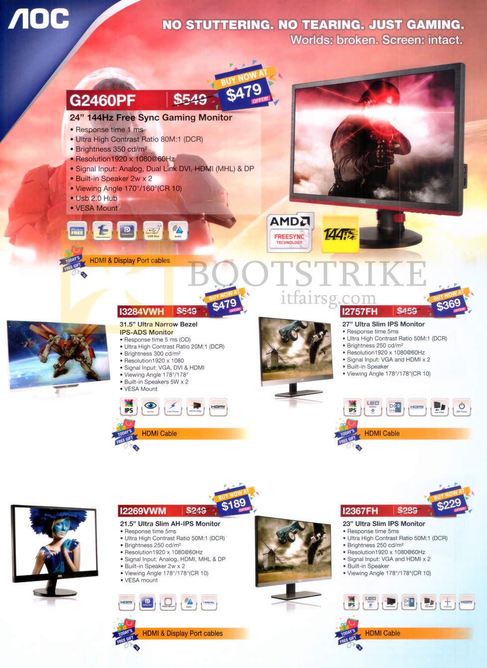 IT SHOW 2016 price list image brochure of AOC Monitors Newstead G2460PF, I3284VWH, I2757H, I2269VWM, I2367FH