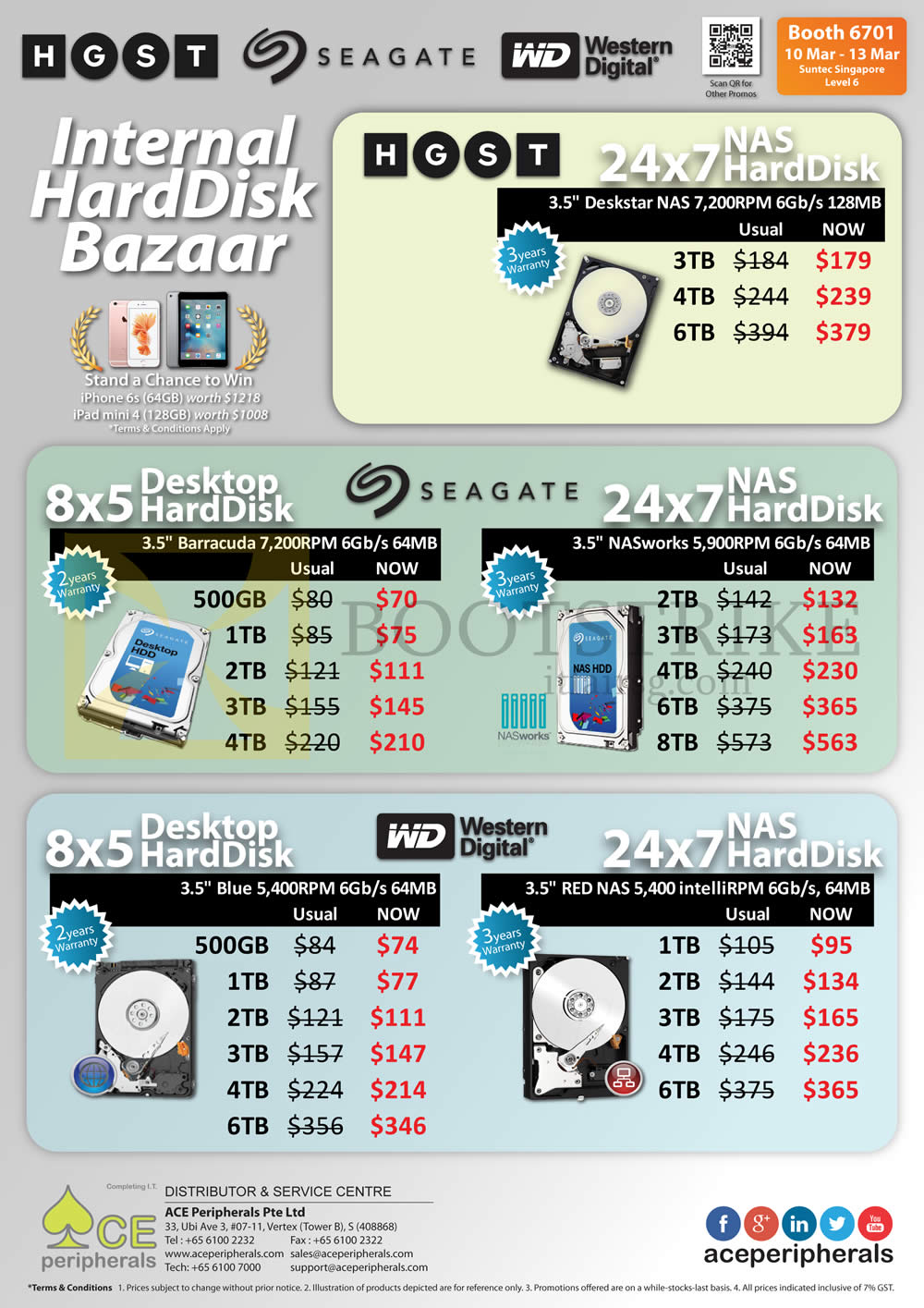 IT SHOW 2016 price list image brochure of Ace Peripherals Internal Harddisk Seagate Barracuda Nasworks, WD Blue Red, HGST Deskstar NAS,