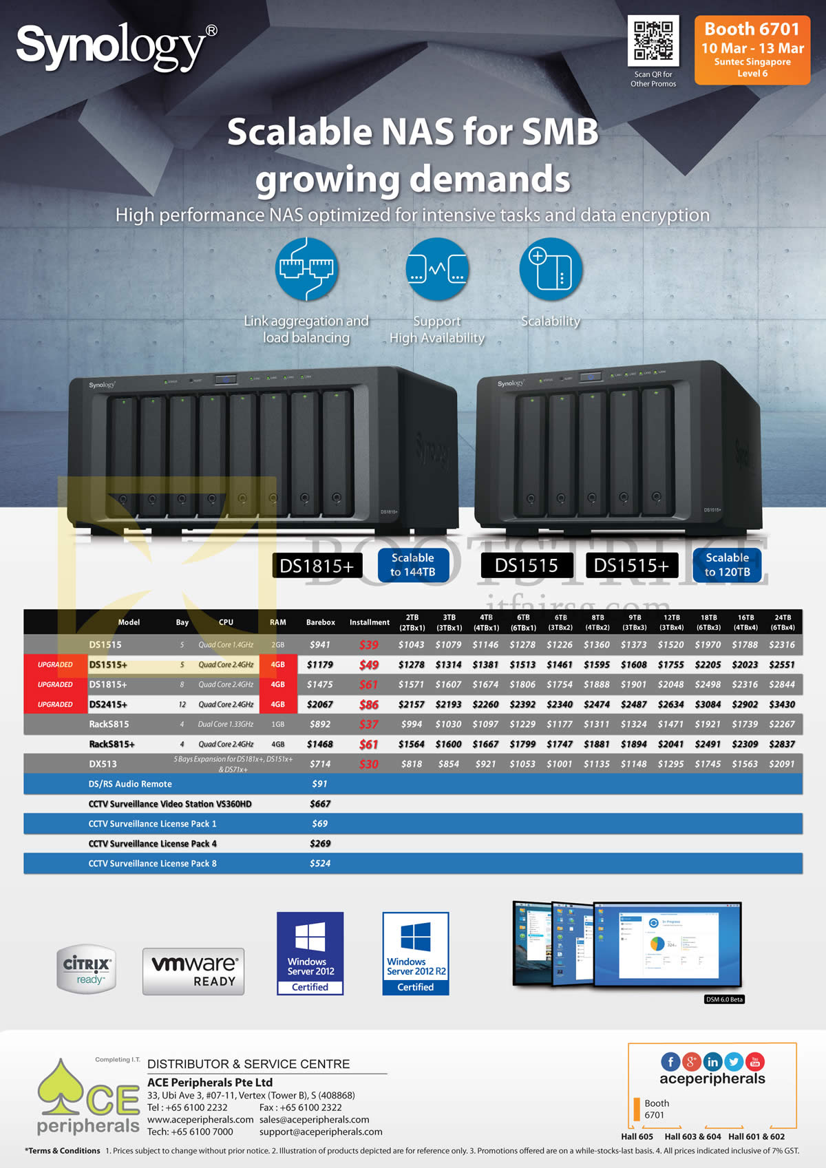 IT SHOW 2016 price list image brochure of Ace Peripherals Synology NAS DS1515 DS1515Plus DS1815Plus DS2415PPlus RS214 RS815 DX213 DX513