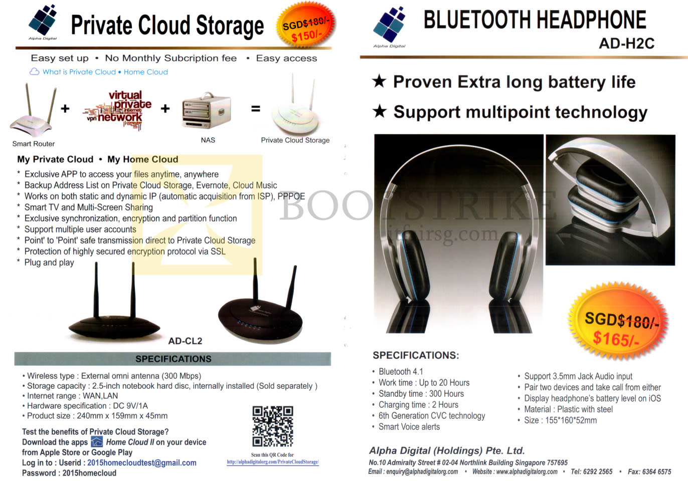 IT SHOW 2016 price list image brochure of Alpha Digital Private Cloud Storage AD-CL2, Bluetooth Headphone AD-H2C