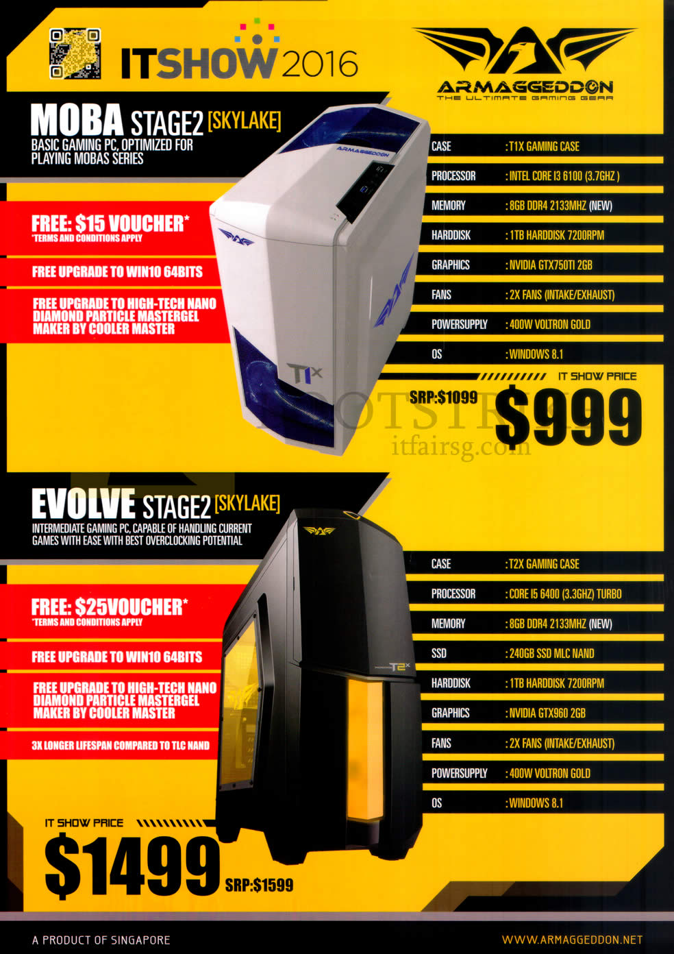 IT SHOW 2016 price list image brochure of Armageddon Desktop PCs Moba Stage 2 Skylake, Evolve Stage 2 Skylake