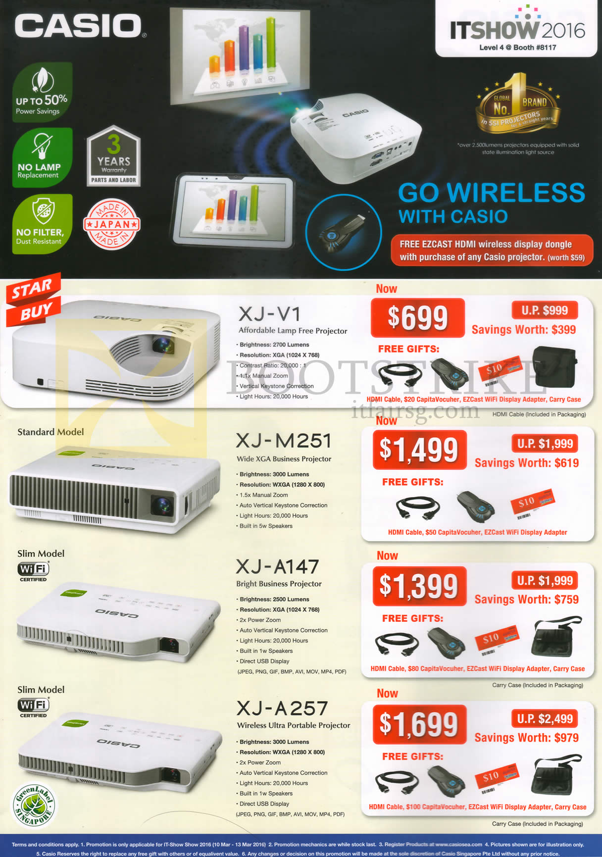 IT SHOW 2016 price list image brochure of Casio Projectors XJ-V1, M251, A147, A257