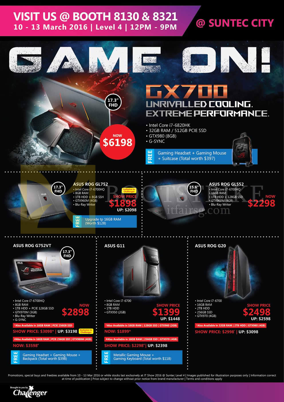 IT SHOW 2016 price list image brochure of Challenger Notebooks ASUS GX700, ROG GL752, ROG GL552, ROG G752VT, G11 Desktop PC, G20