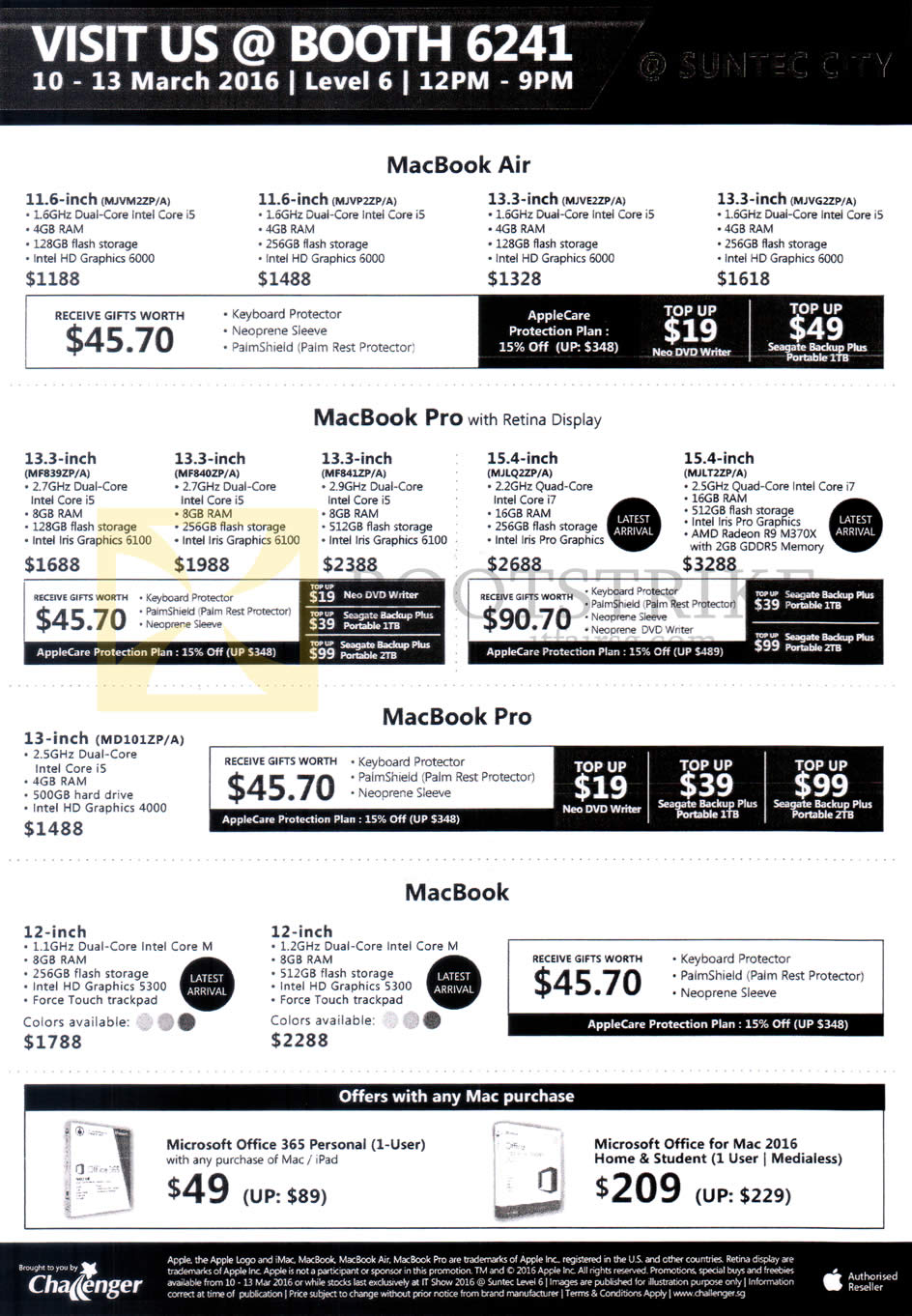 IT SHOW 2016 price list image brochure of Challenger Notebooks Apple MacBook Air, Pro, MacBook, Microsoft Office 365 Personal, Microsoft Office For Mac 2016 Home N Student