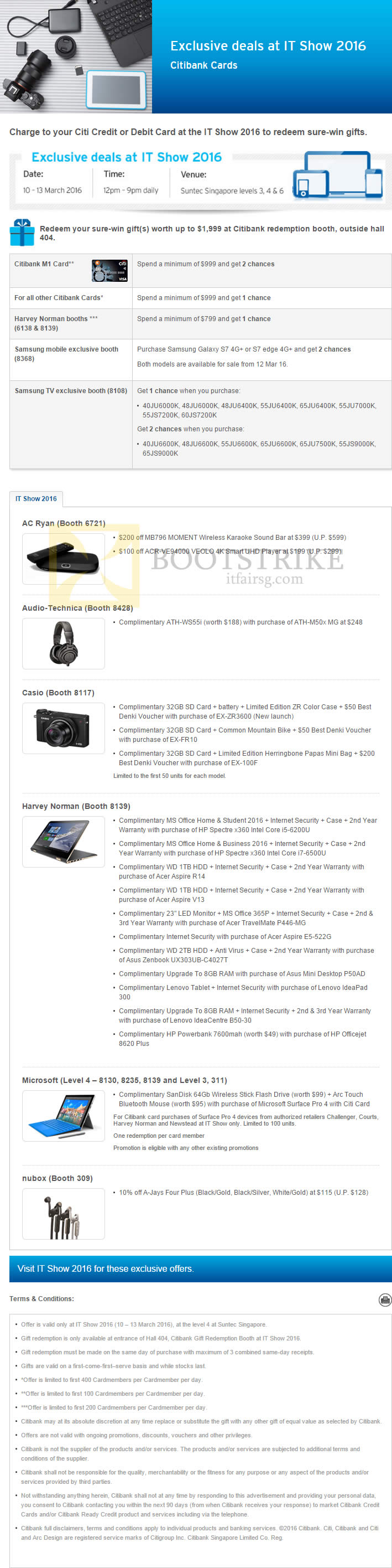 IT SHOW 2016 price list image brochure of Citibank Spend N Redeem, Sure-Win Gifts, AC Ryan, Casio, Microsoft, Nubox, Harvey Norman