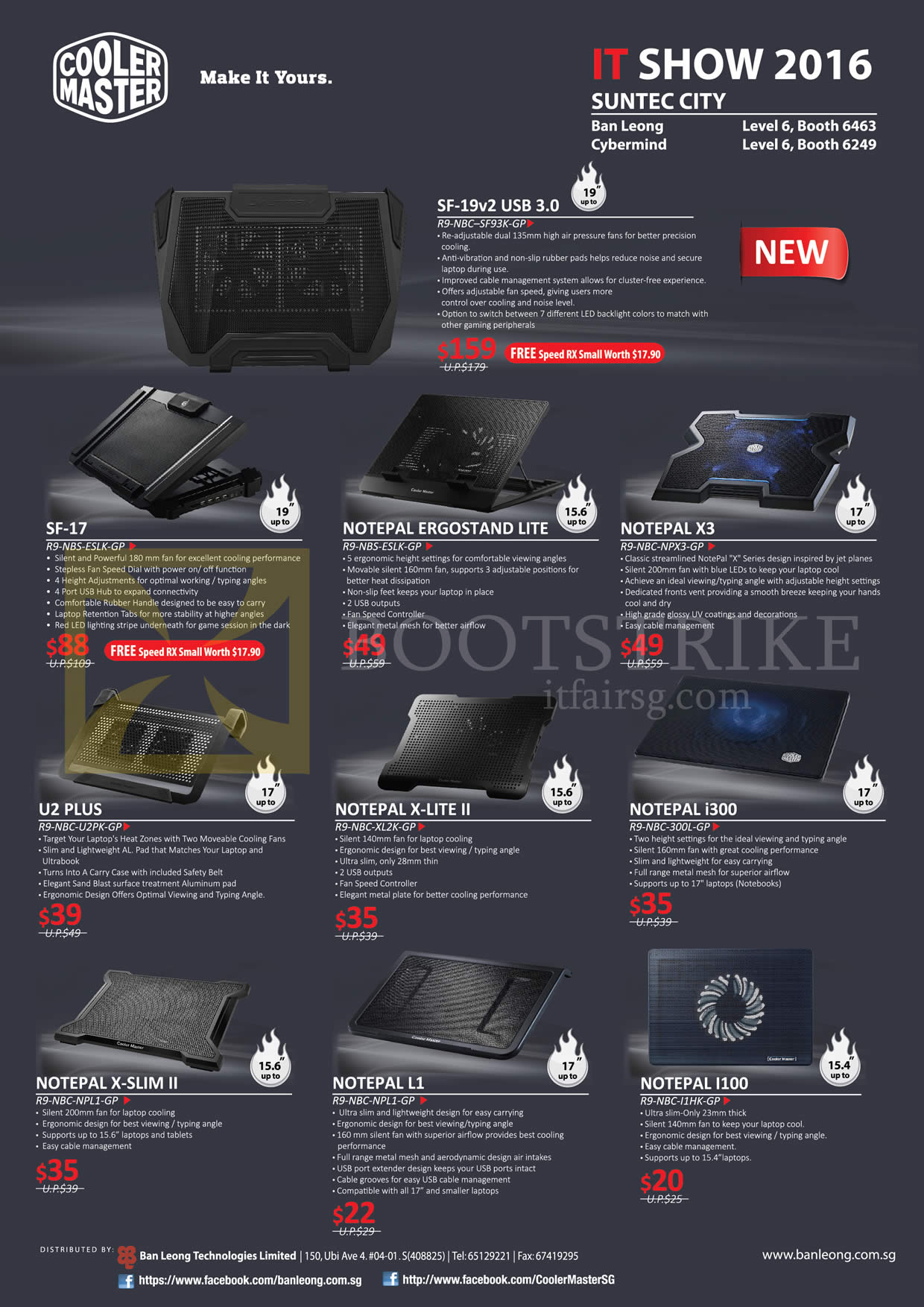 IT SHOW 2016 price list image brochure of Cooler Master Cooling Pads, Notepal, X3, Ergostand Lite, I300, U2 Plus, X-Slim, L1