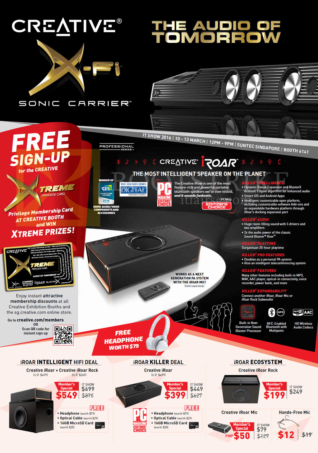 IT SHOW 2016 price list image brochure of Creative Speaker Systems Roar, IRoar Intelligent Hifi, Killer, Ecosystem, Rock, Xtreme Privilege Card