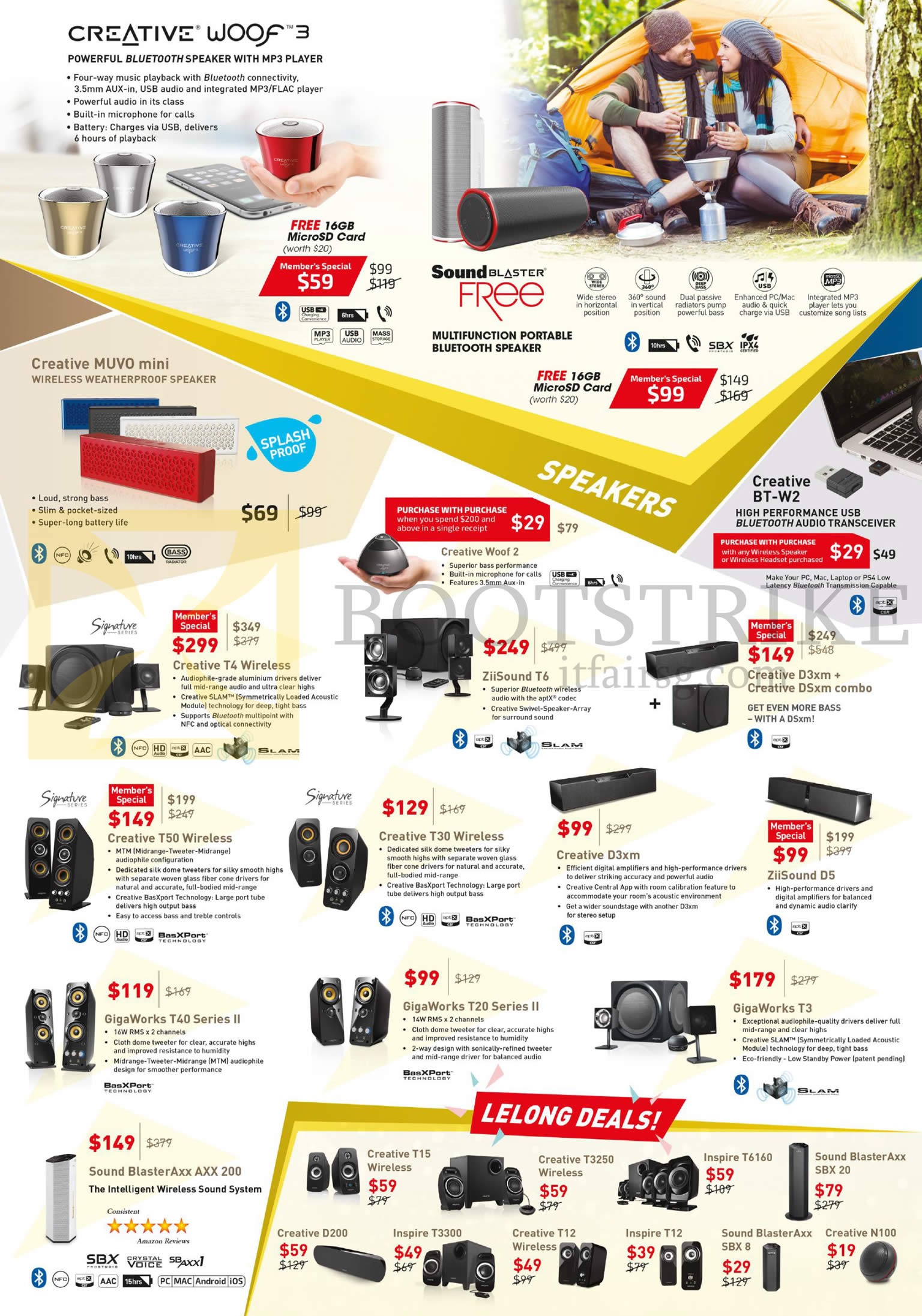 IT SHOW 2016 price list image brochure of Creative Speaker Systems, Lelong Deals, Woof 3, T4 Wireless, T50, T40 Series II, AXX200, Woof 2, Free, T30, D3xm, ZiiSound D5, Gigaworks T3